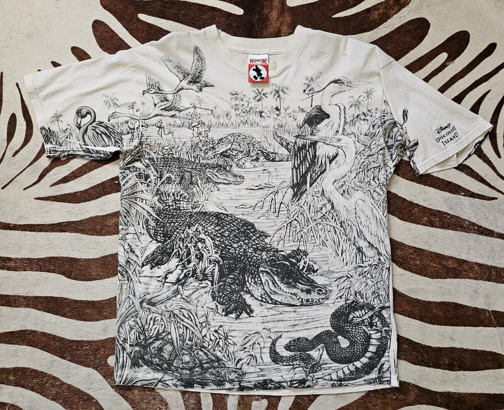 Vintage Grail 1993 Disney Discovery Island Everglades Wildlife T-Shirt AOP Sz XL